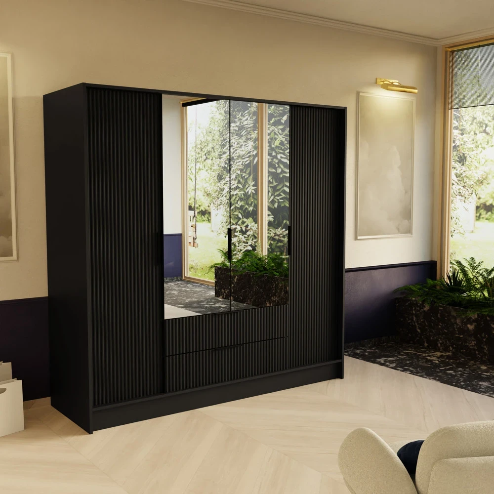 Schrank mit Spiegel und geriffelter Front – NELI 200