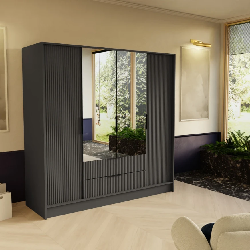 Schrank mit Spiegel und geriffelter Front – NELI 200