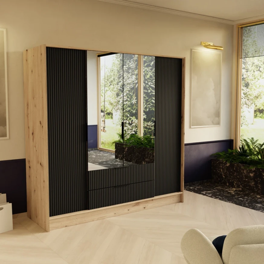 Schrank mit Spiegel und geriffelter Front – NELI 200