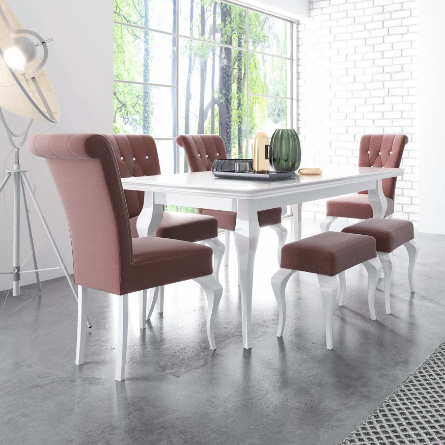 Gepolsterter GS64-Stuhl, glamourös, Kristalle, gesteppt, modern, weiß glänzend