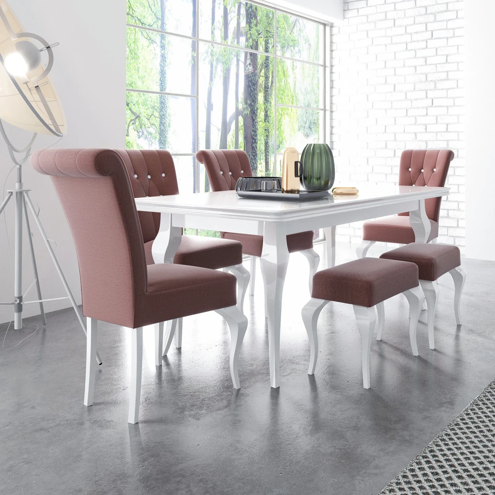 Gepolsterter GS64-Stuhl, glamourös, Kristalle, gesteppt, modern, weiß glänzend