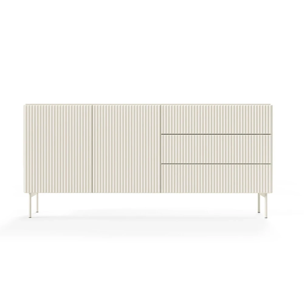 Kommode 177 cm, Schwarz, 2-türig mit Schubladen, Lamellen – MAVI 2D3S