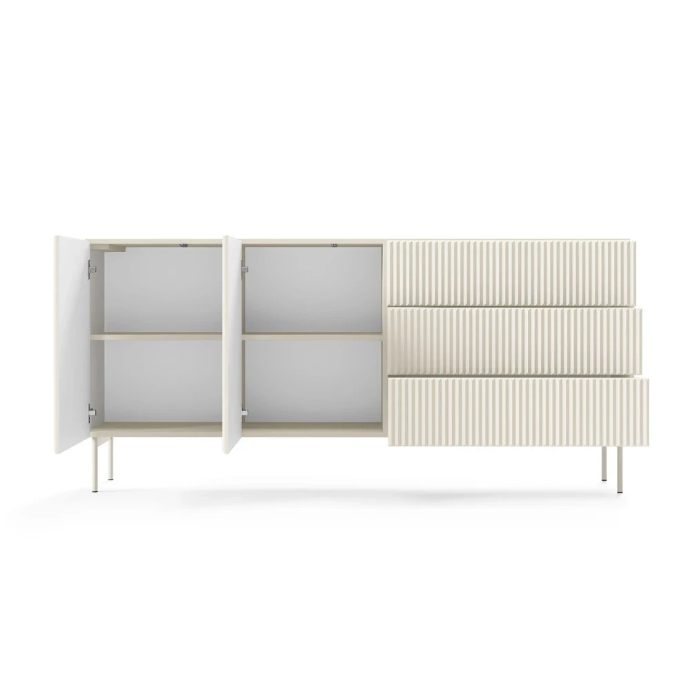 Kommode 177 cm, Schwarz, 2-türig mit Schubladen, Lamellen – MAVI 2D3S