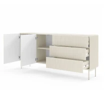 Kommode 177 cm, Schwarz, 2-türig mit Schubladen, Lamellen – MAVI 2D3S