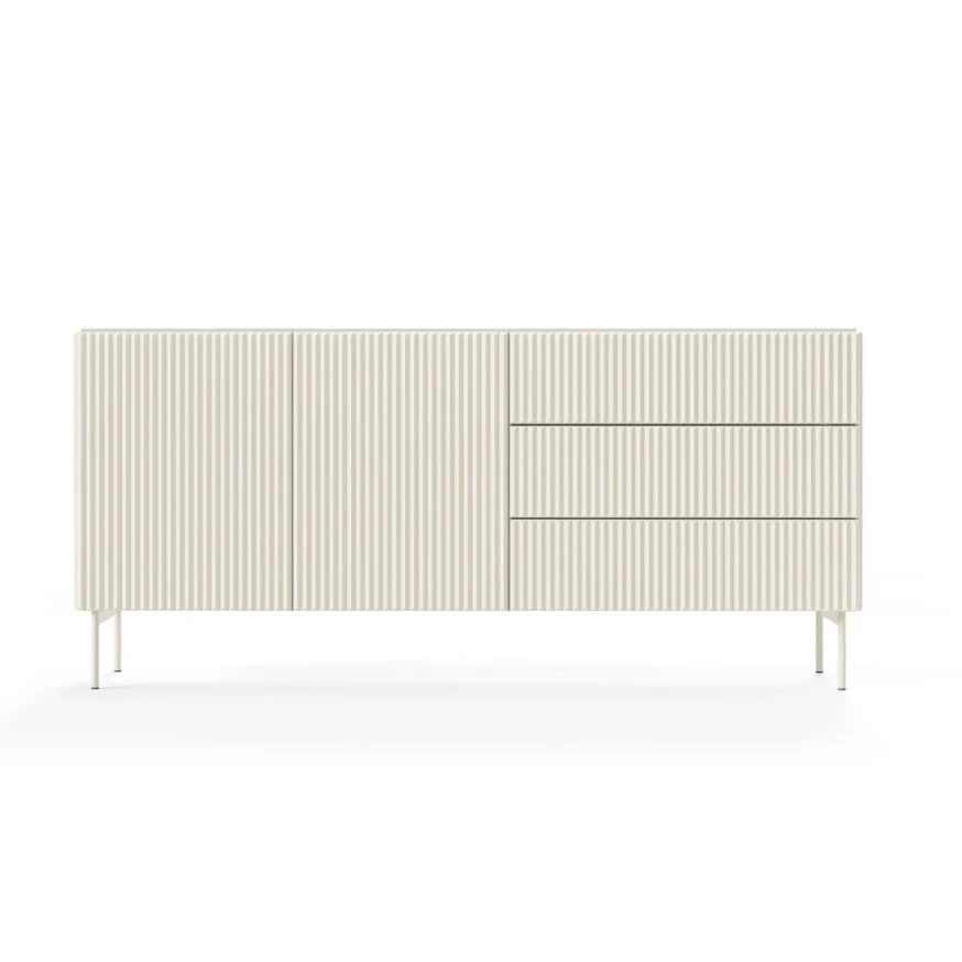 Kommode 147 cm, Schwarz, 2-türig mit Schubladen, Lamellen – MAVI 2D3S