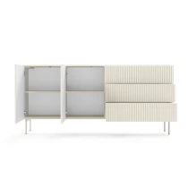 Kommode 147 cm, Schwarz, 2-türig mit Schubladen, Lamellen – MAVI 2D3S