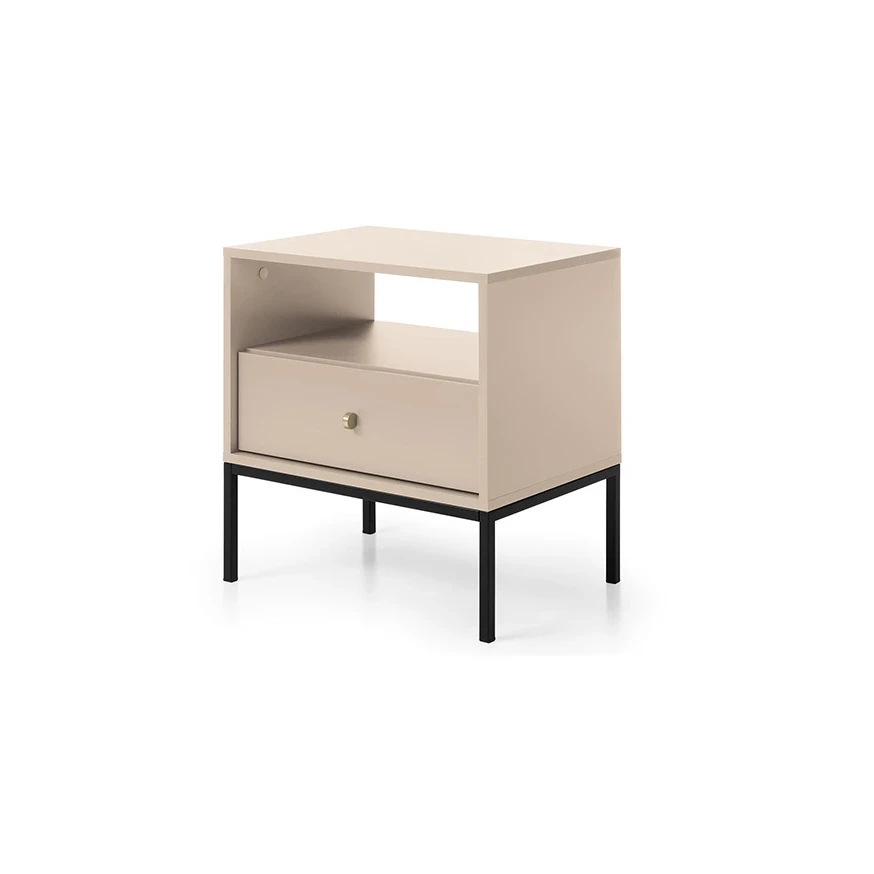 Nachttisch MADLA MS54 – Sandbeige mit goldenen Griffen