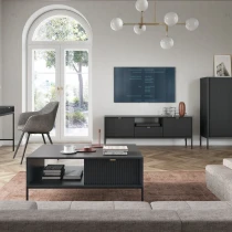 Nachttisch KARI S54 – Grau mit geriffelter Front und goldenem Griff