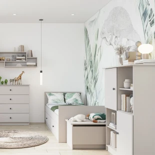 Regal Lila - two-door unit with shelves and metal handles