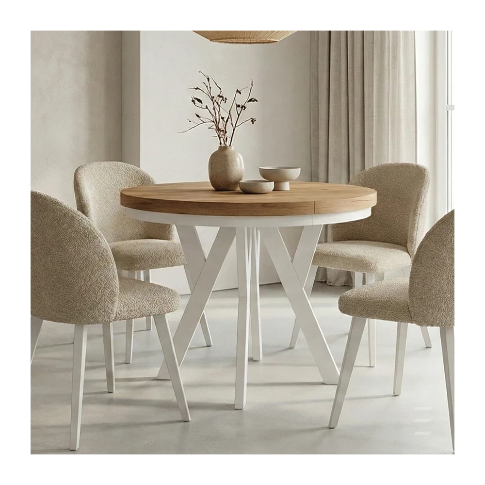 Runder ausziehbarer Esstisch PERO aus Massivholz im modernen Esszimmer