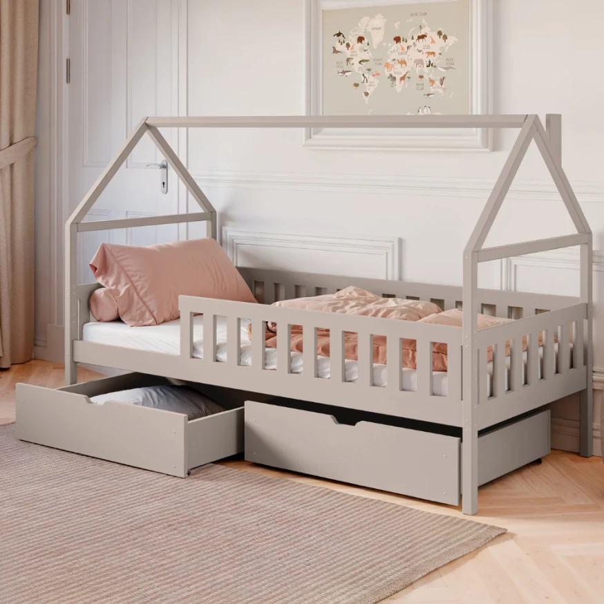 Kinderbett Hausbett HOMI mit Schubladen 80x160 cm