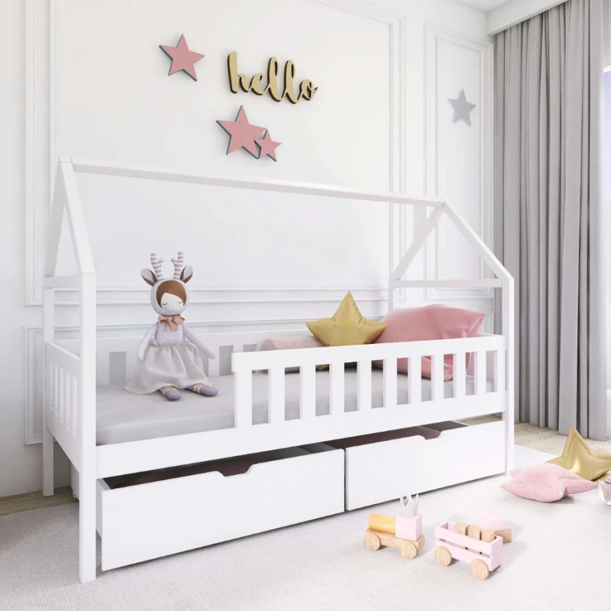 Kinderbett Hausbett HOMI mit Schubladen 80x200 cm