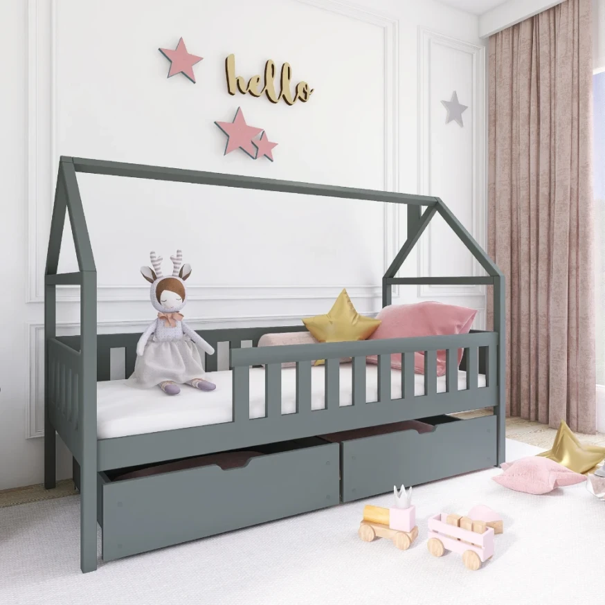 Kinderbett Hausbett HOMI mit Schubladen 90x200 cm