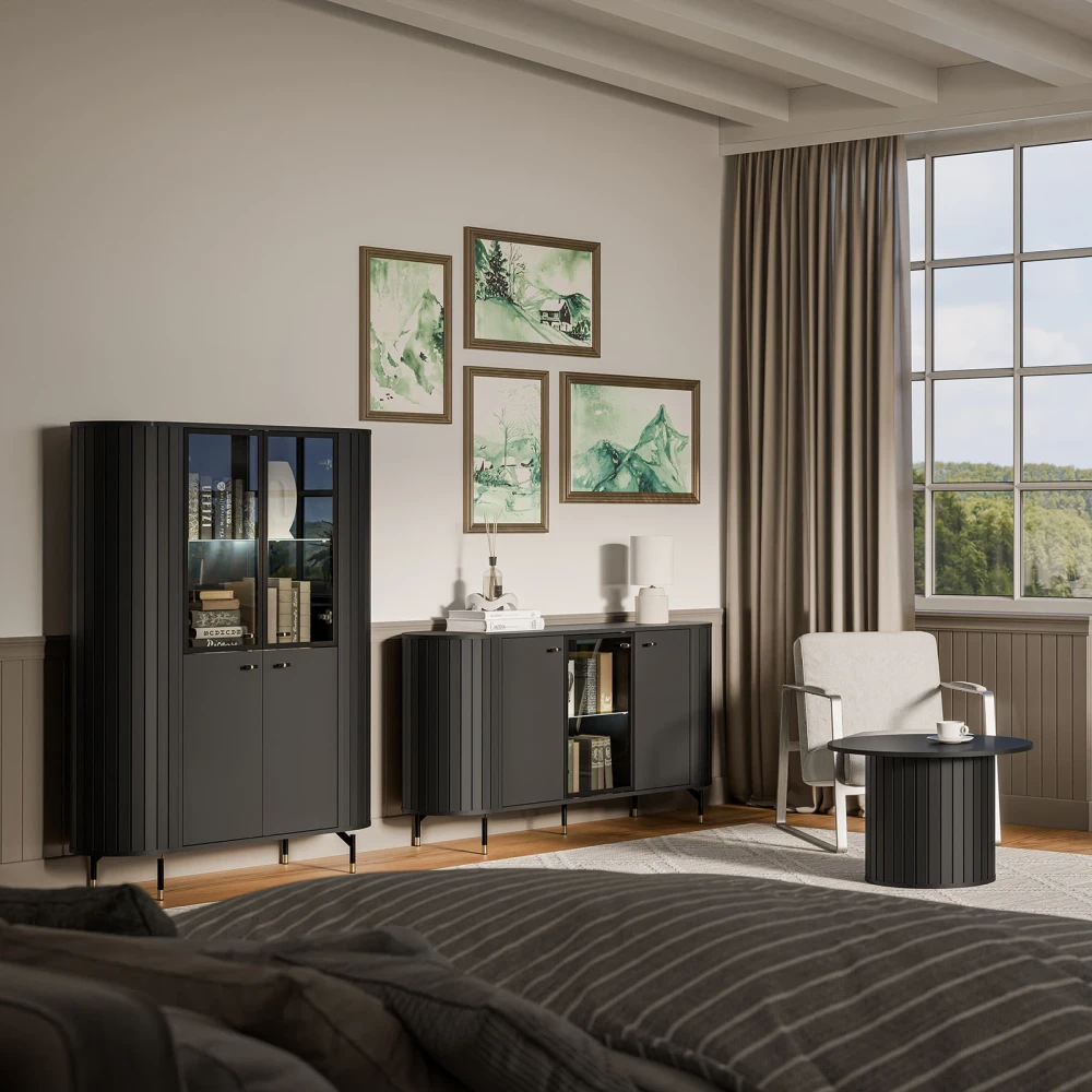 Vitrine ZOEVA ZA1 mit Rillen und Glasfront