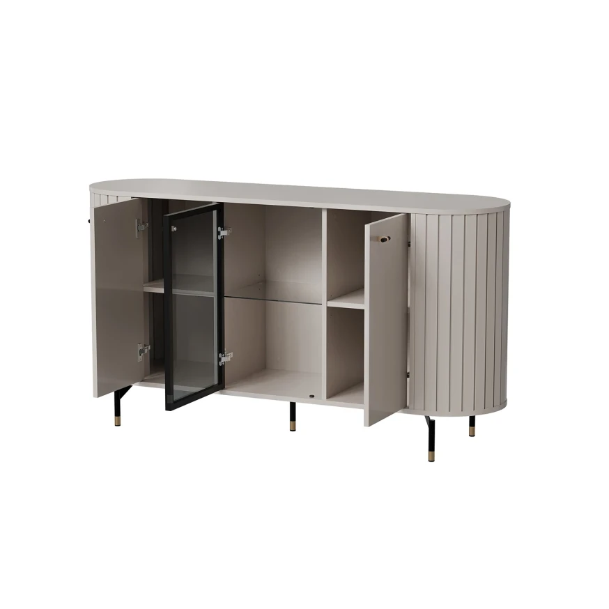 Kommode ZOEVA ZA3 mit Rillen und Glasfront