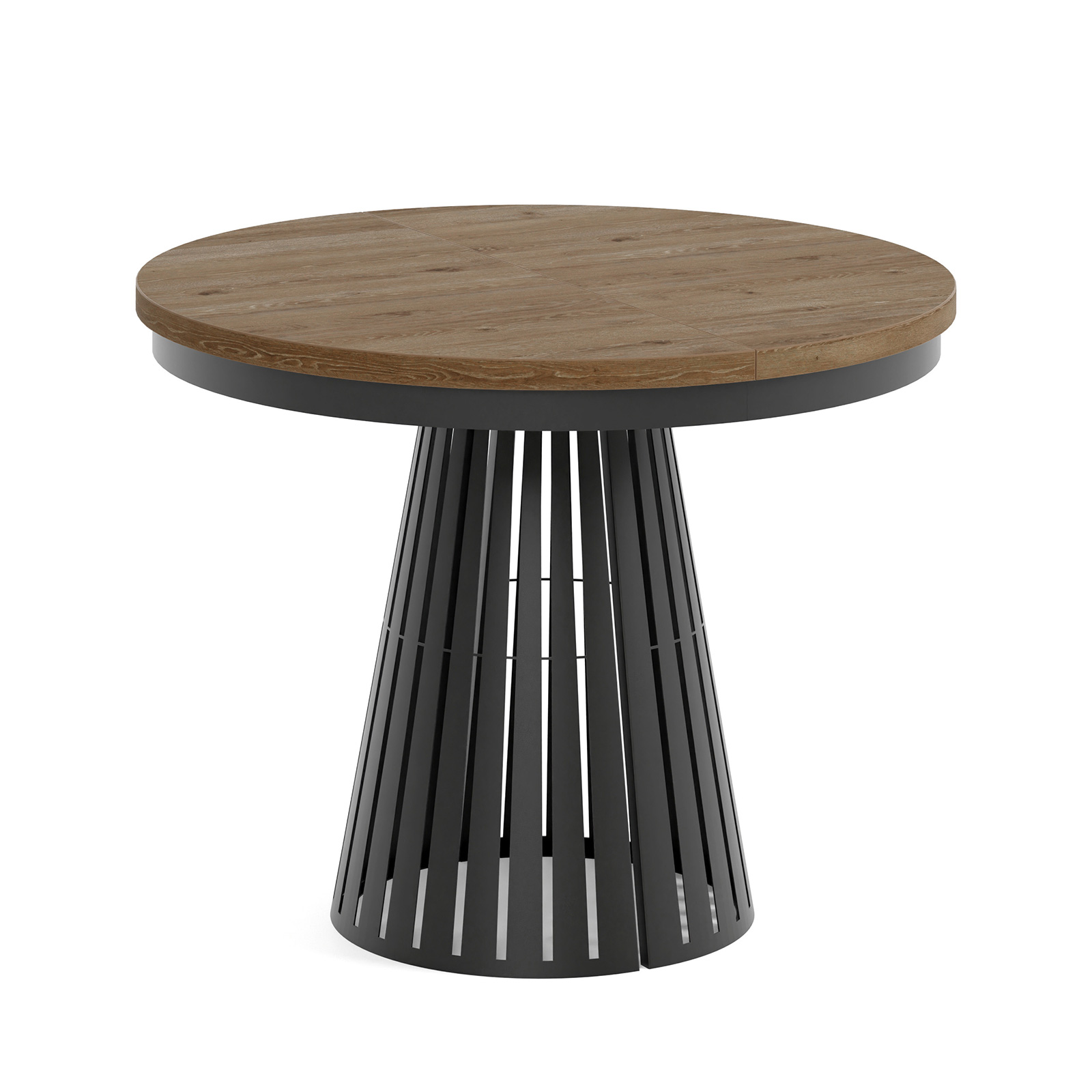 Runder Ausziehtisch Säulenfuß, Tischplatte Kaschmir, Untergestell Weiß