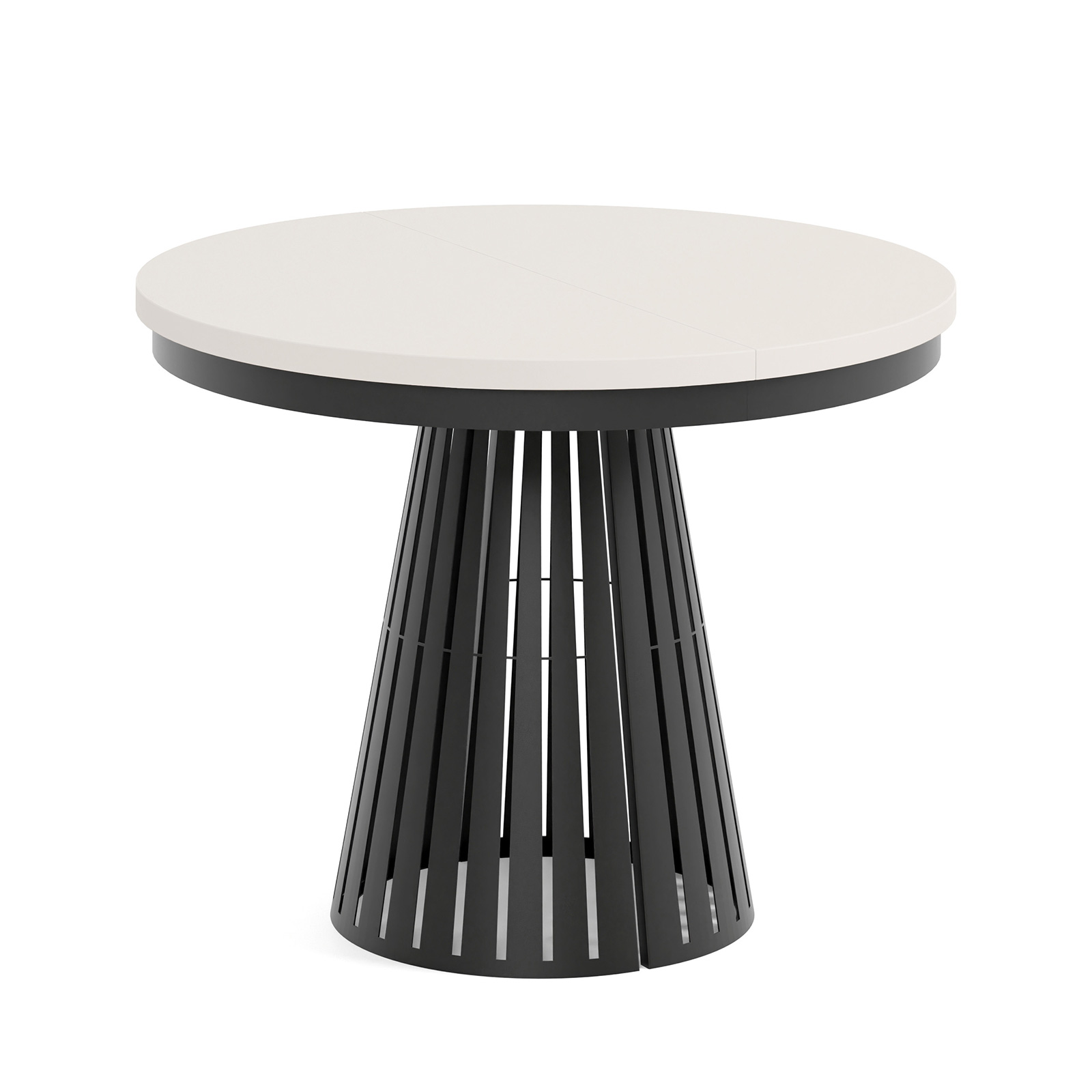 Runder Ausziehtisch Säulenfuß, Tischplatte Kaschmir, Untergestell Kaschmir