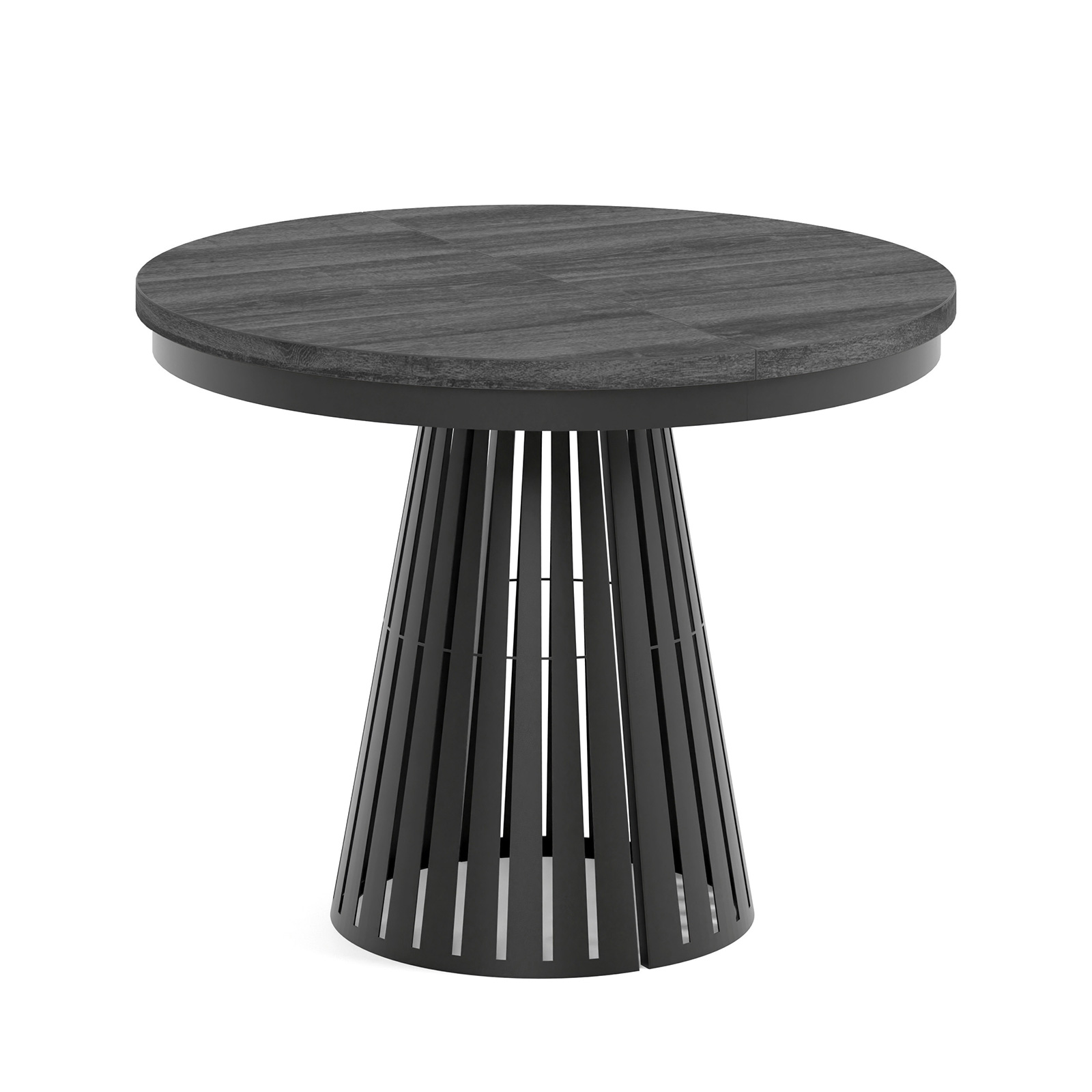 Runder Ausziehtisch Säulenfuß, Tischplatte Kaschmir, Untergestell Schwarz