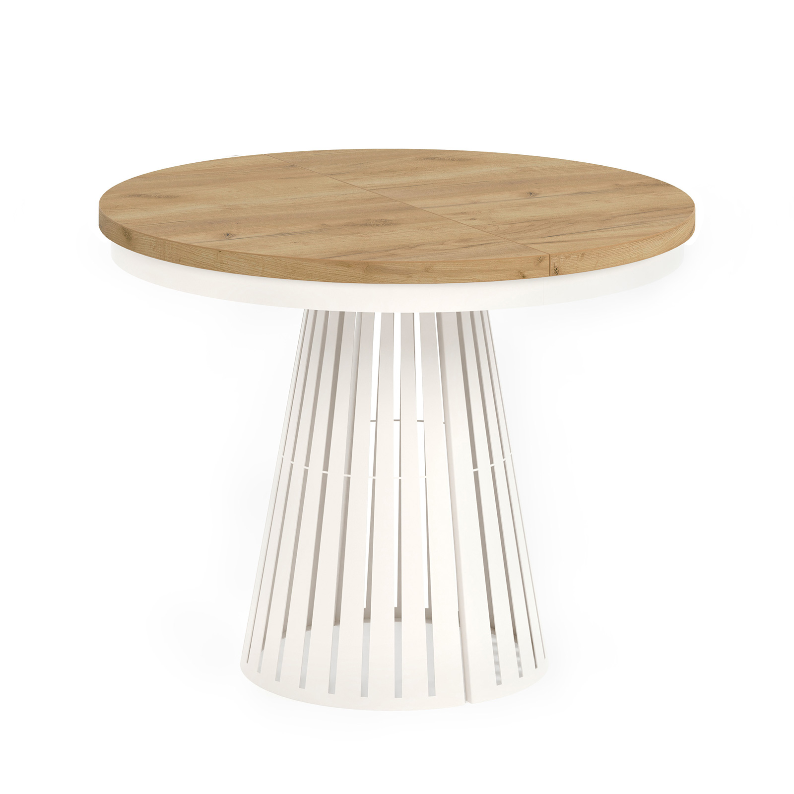 Runder Ausziehtisch Säulenfuß, Tischplatte Eiche Craft Gold, Untergestell Kaschmir