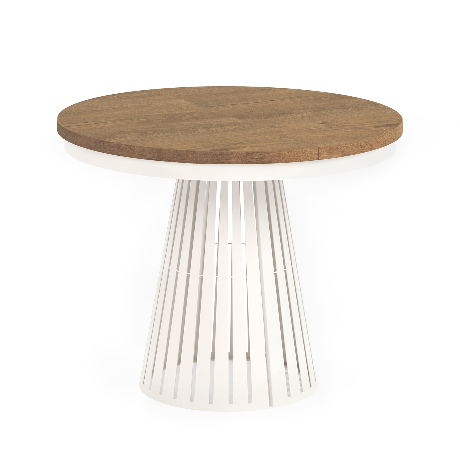 Runder Ausziehtisch Säulenfuß, Tischplatte Eiche Lancelot, Untergestell Kaschmir