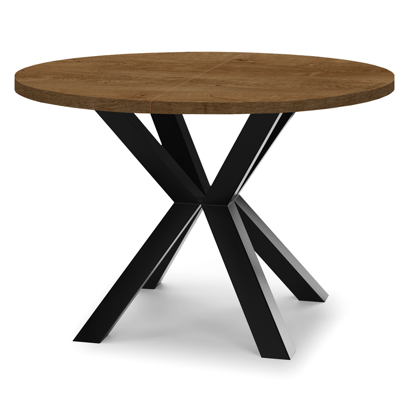 Runder Ausziehtisch, Tischplatte Nuss Franklin Tobacco, Untergestell Schwarz Halbmatt