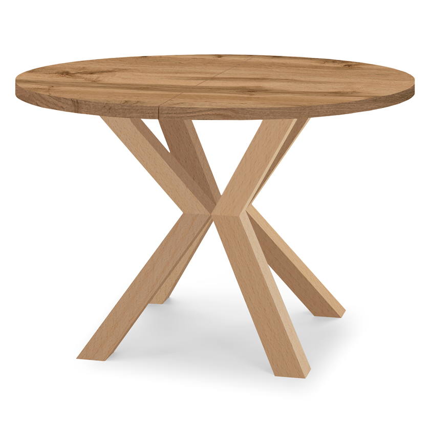 Runder Esstisch ausziehbar, Tischplatte Nuss Franklin Tobacco, Untergestell Weiß Halbmatt