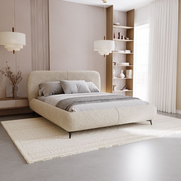 Polsterbett Belmi Slim 140x200 cm mit Bettkasten – Bouclé-Stoff Quelle 05 kaltes Beige
