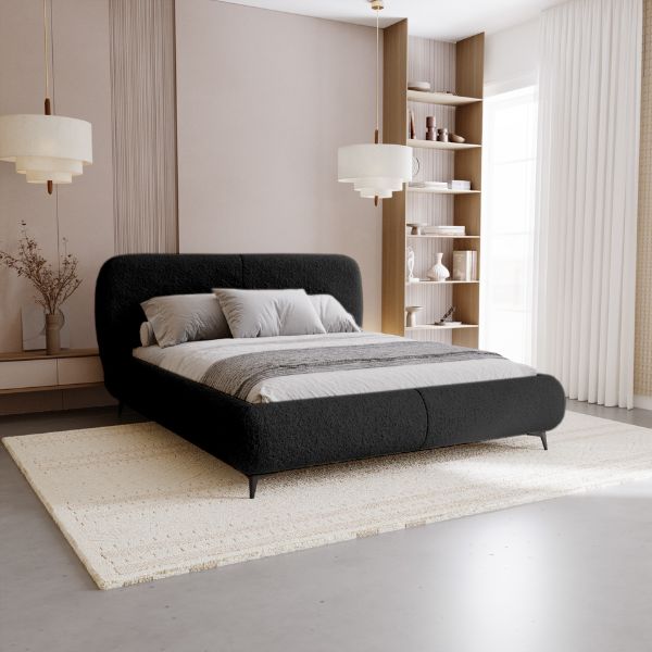 Polsterbett Belmi Slim 140x200 cm mit Bettkasten – Bouclé-Stoff Quelle 100 schwarz