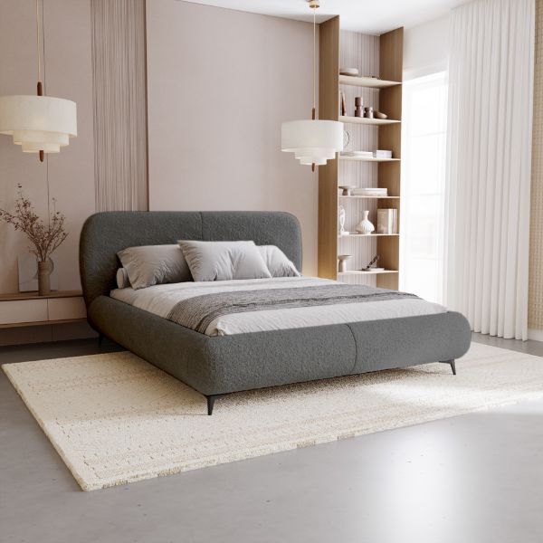 Polsterbett Belmi Slim 140x200 cm mit Bettkasten – Bouclé-Stoff Quelle 92 aschgrau