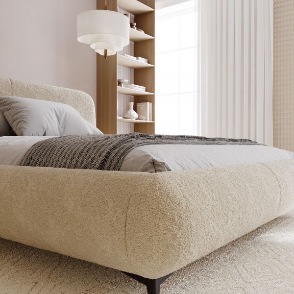 Polsterbett Belmi Slim 140x200 cm weiß mit Bettkasten – Detailaufnahme des gepolsterten Kopfteils