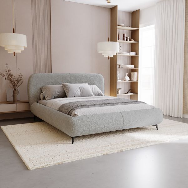 Polsterbett Belmi Slim 140x200 cm mit Bettkasten – Bouclé-Stoff Quelle 83 hellgrau