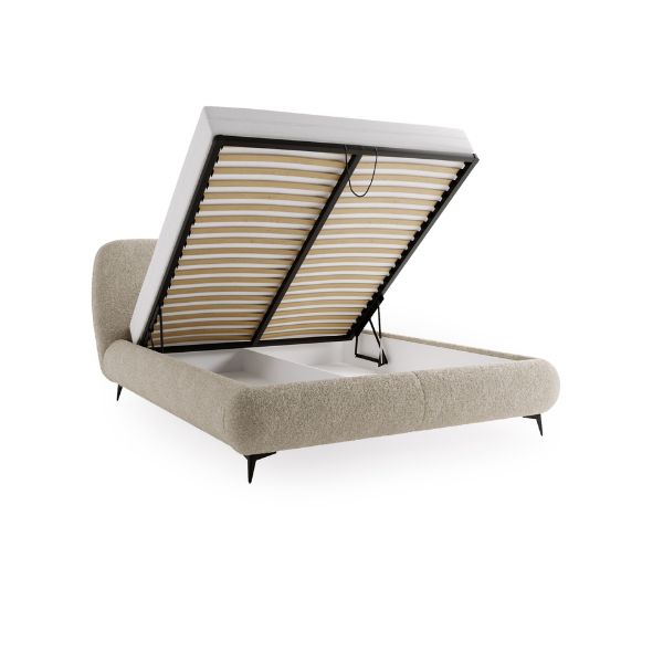 Polsterbett Belmi Slim 140x200 cm mit Bettkasten – Detailansicht des Holzrahmens aus Kiefernholz und Spanplatte