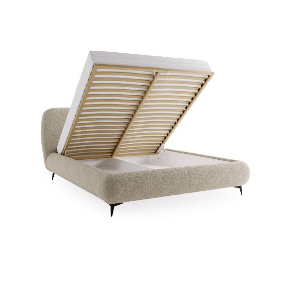 Polsterbett Belmi Slim 140x200 cm mit Bettkasten – Detailansicht des Holzrahmens aus Kiefernholz und Spanplatte