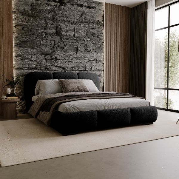 Bouclé Polsterbett KALLA Premium 140x200 hellgrau Quelle 83 mit Bettkasten