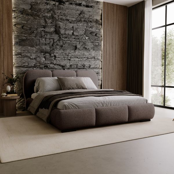 Polsterbett 140x200 mit Bettkasten KALLA Premium Bouclé aschgrau Quelle 92