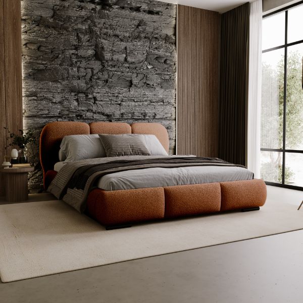 KALLA Premium Polsterbett 140x200 Bouclé schwarz Quelle 100 mit Stauraum