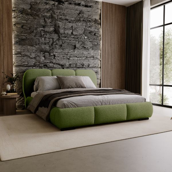 KALLA Premium Polsterbett 140x200 Bouclé grün Quelle 37 mit Bettkasten