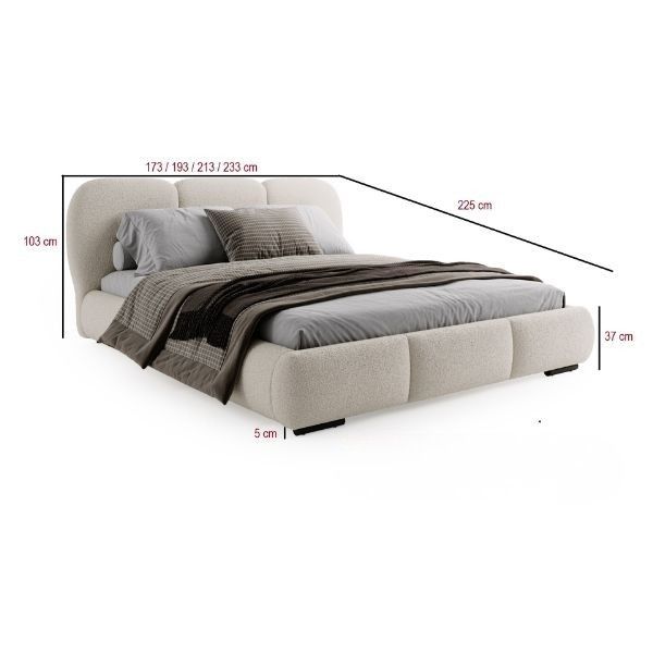 Bouclé und Chenille Polsterbett 140x200 KALLA Premium, extra weiche Polsterung