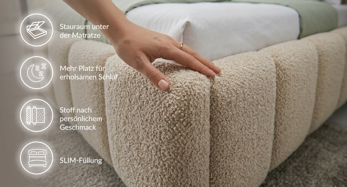 Infografik mit den Vorteilen des Bubble Betts 160x200 NUBO SLIM