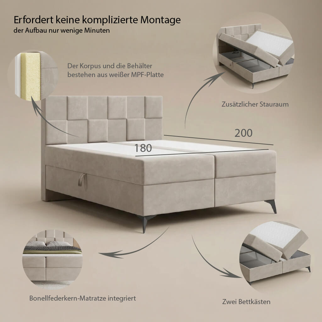 Boxspringbett 180x200 – Übersicht für Familien und Paare mit einfacher Montage