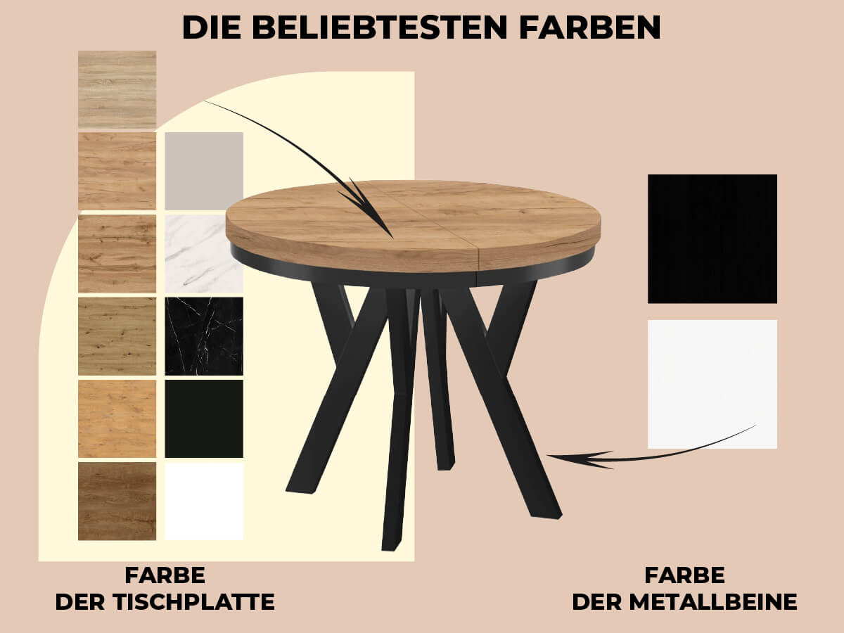 Moderne Ausziehtische in mehreren Farben