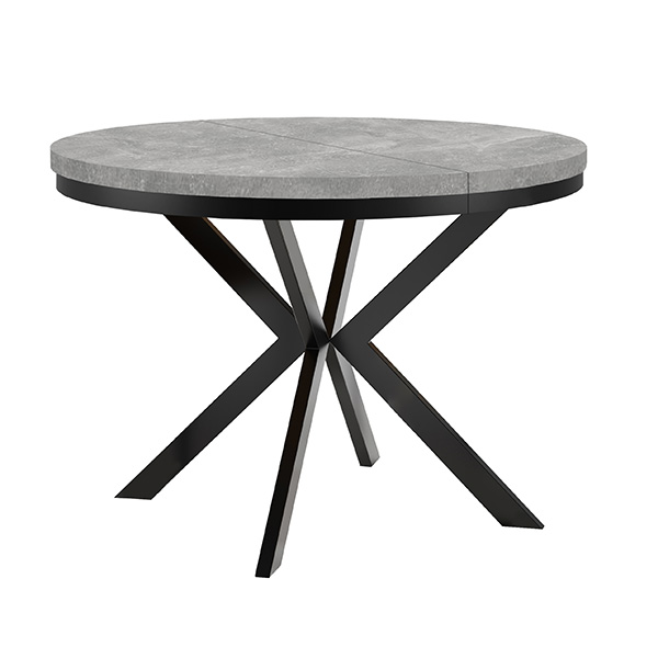 Esstisch Loft Design mit schwarzem Untergestell und Tischplatte in Marmorgrau