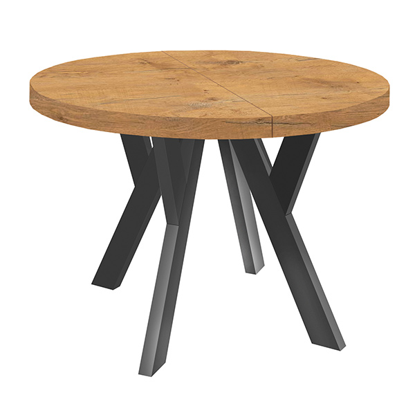 Runder ausziehbarer Esstisch 80 cm – Tischplatte in Eiche-Optik, schwarze Beine