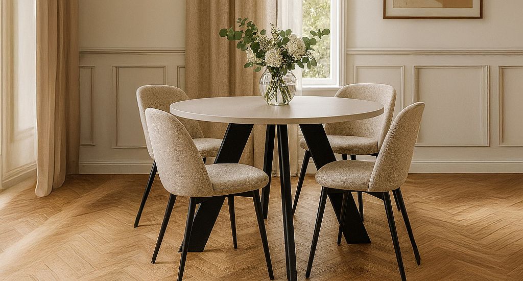 Esstisch rund ausziehbar mit verschiedenartigen Farbkonfigurationen