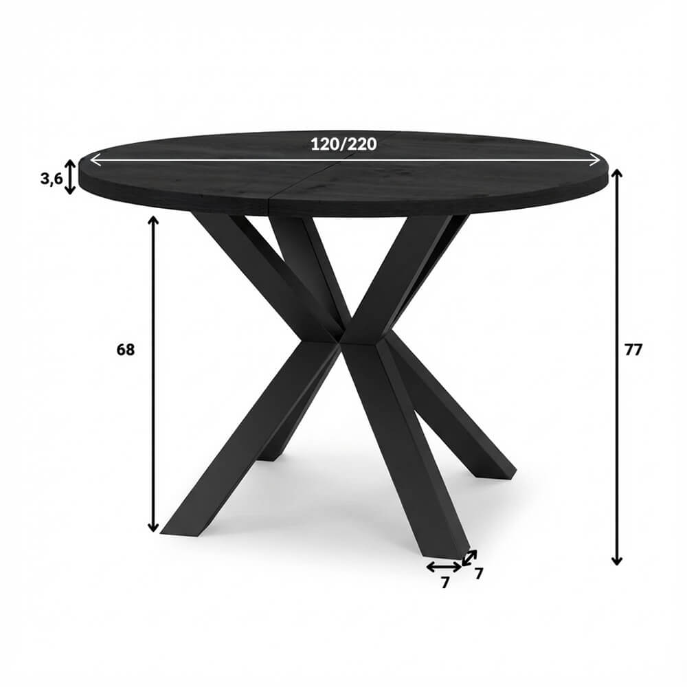 Runder Ausziehtisch schwarz 120x220 cm
