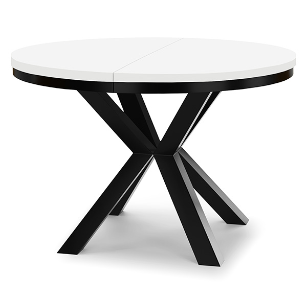 weißer ausziehbarer Tisch mit schwarzen Holzbeinen