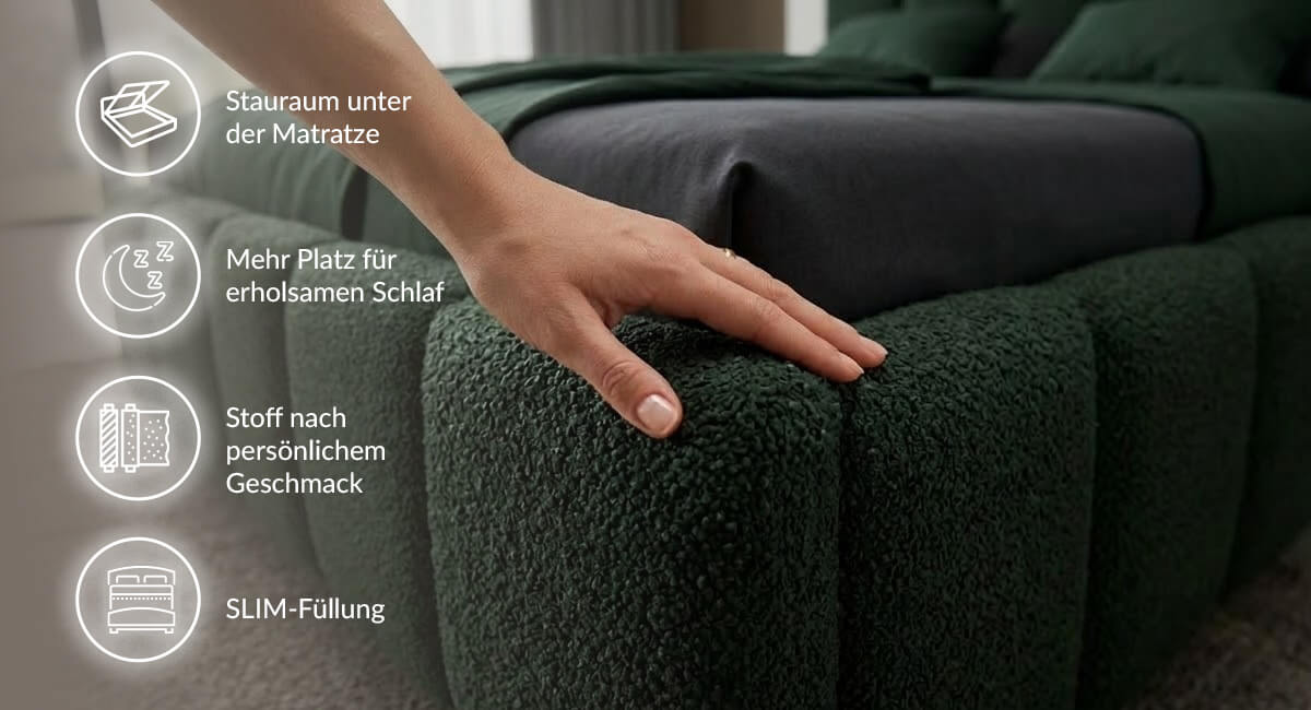 Vorteile des Bubble Betts 180x200 – komfortables Polsterbett mit großzügiger Liegefläche, modernem Design und hoher Bequemlichkeit