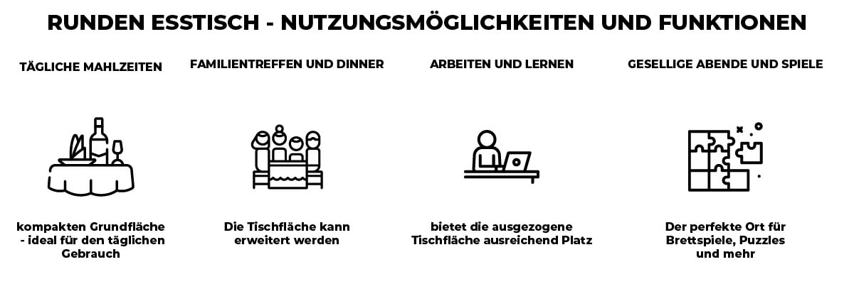 Runder ausziehbarer Esstisch in Beige Funktionen