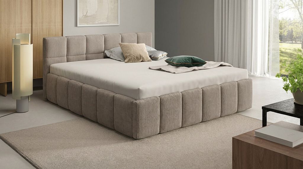 Polsterbett aus Samt – luxuriöser, glänzender Stoff für elegante Schlafzimmer