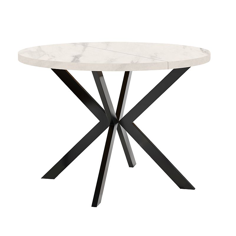 Runder Esstisch mit Marmor-Tischplatte und schwarzem Untergestell – modern, ausziehbar und elegant